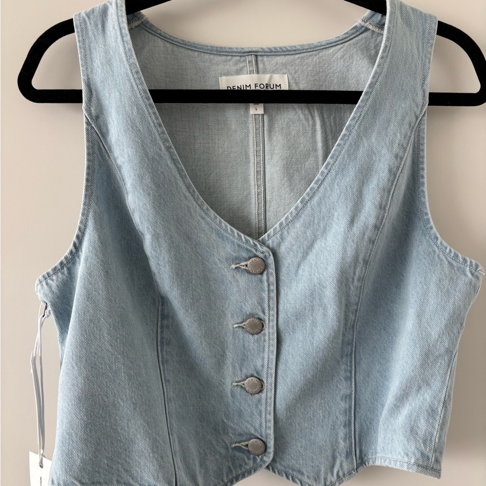 Denim Forum Blue Sleeveless Crop Tank Top
